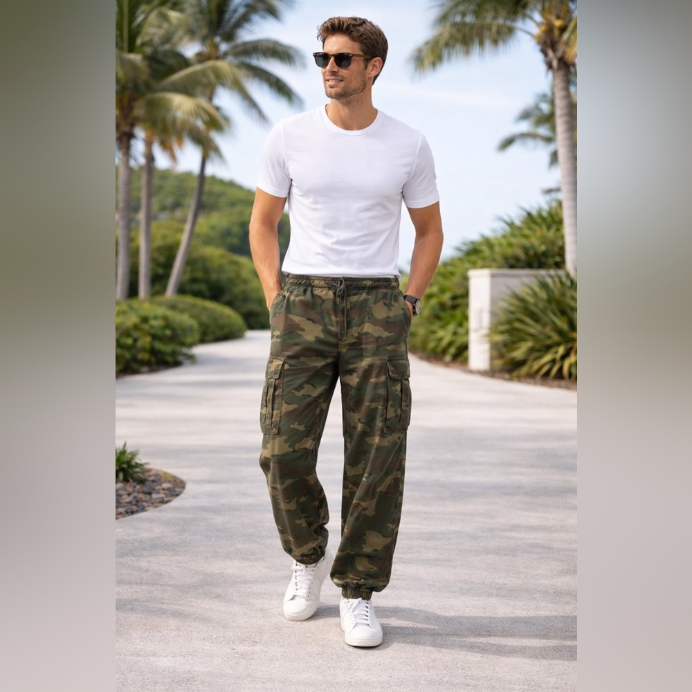 Denim&Co Green Camouflage Cargo Pants